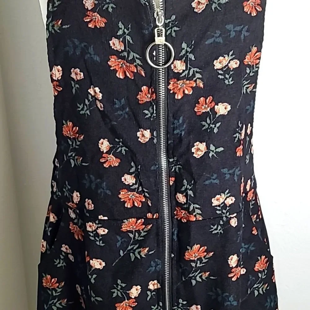 Shein Pinafore Dress, Black with Orange Floral, Zipper down front,Size XL, NWOT - Picture 4 of 10